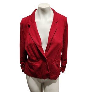Cato Knit Blazer Wmn SZ Large Cherry Red Office Academia Business Casual Scrunch